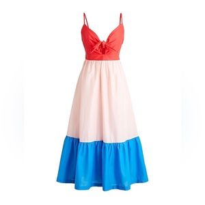 J.Crew Cutout Tie Front Tiered Colorblock Midi Dress